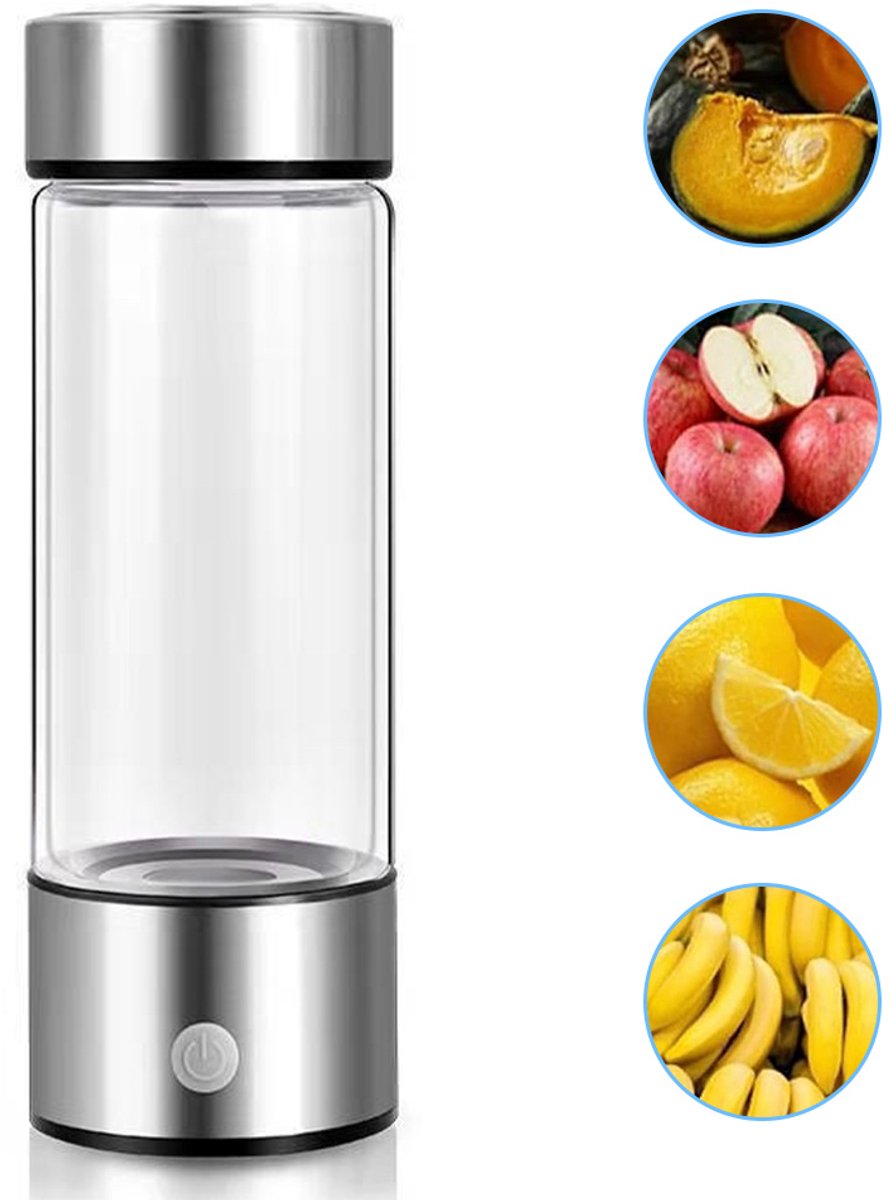 Waterstofwaterflesgenerator - 14 Oz Oplaadbare Draagbare Ionengenerator - voor Thuis/Kantoor/Reizen (6000+Ppb) - Zilver