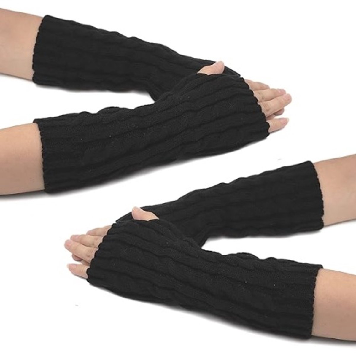 Daity Gebreide armwarmers voor dames, vingerloze handschoenen, handschoenen met duimgat, wanten, geschikt voor typen, autorijden, rollenspellen