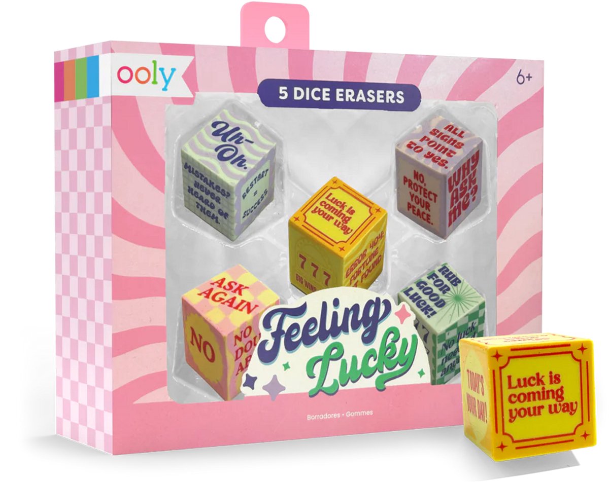 Ooly - Feeling Lucky - Dice erasers - 5 Leuke dobbelsteenvormige gummen
