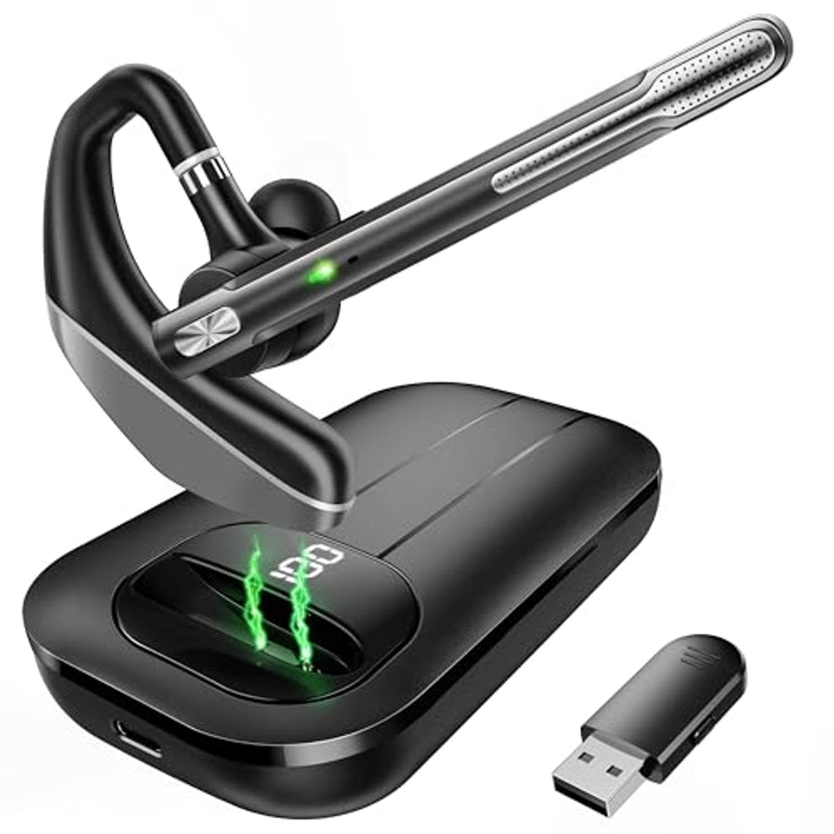 Bluetooth headset met lange batterijduur en dubbele microfoon voor mobiel en computer