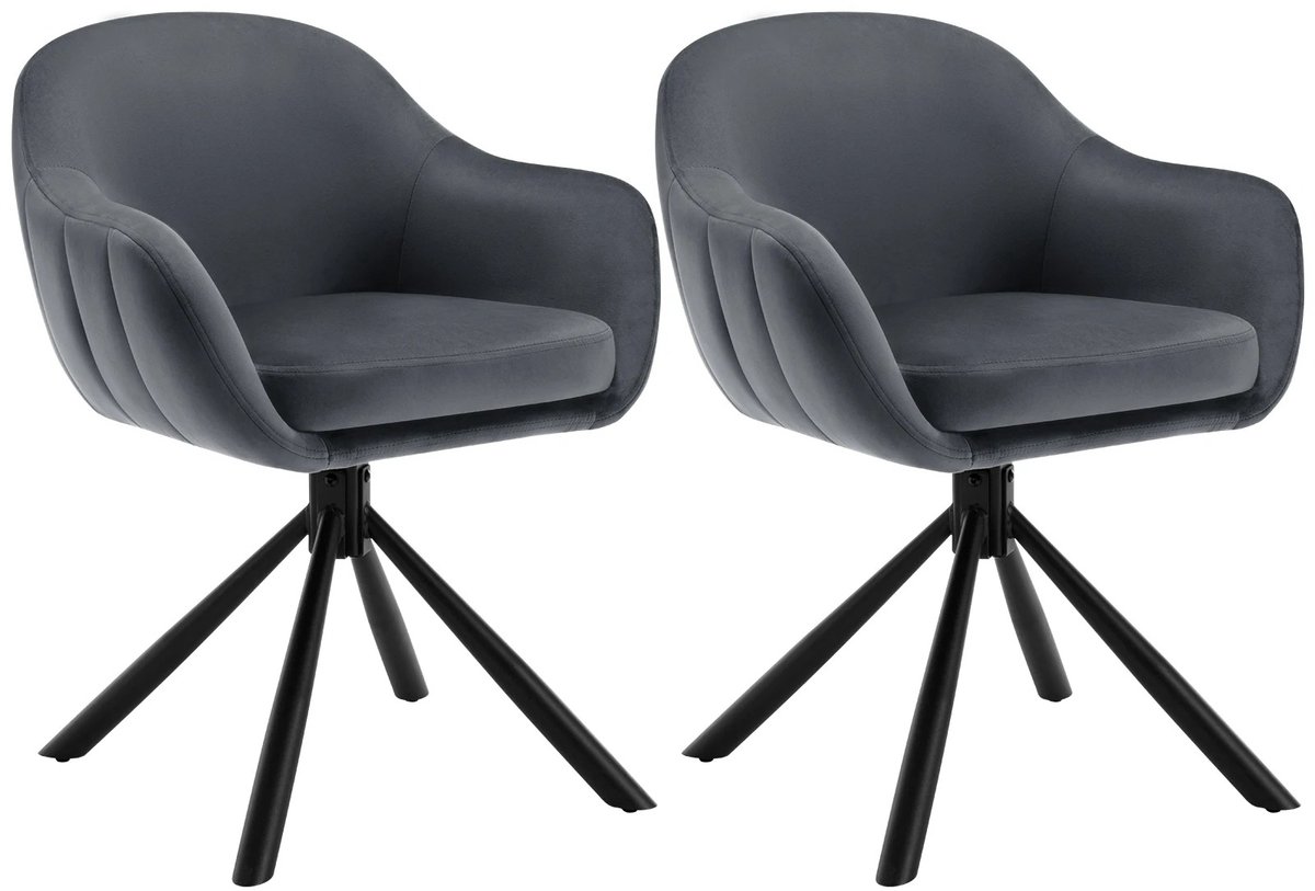 Cozy Cottage® Set van 2 Gestoffeerde Draaibare Keukenstoelen – Ergonomische Designer Eetkamerstoelen met Armleuningen – Comfortabele Lounge Stoelen voor Woonkamer, Eetkamer & Restaurant - Velvet - Grijs