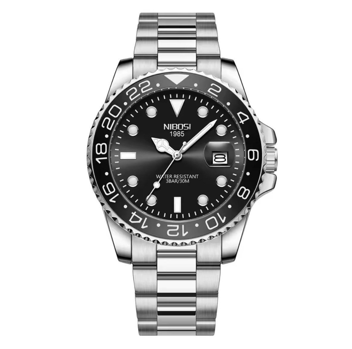 Nibosi - Herenhorloge - Polshorloge - Heren - Horloge - Horlogedoos - Mannen - Zilver Zwart - RVS