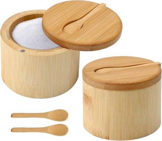 Vessia - Zoutpot keramiek, klapdeksel van bamboe Vessia - Zoutpot keramiek, klapdeksel van bamboe