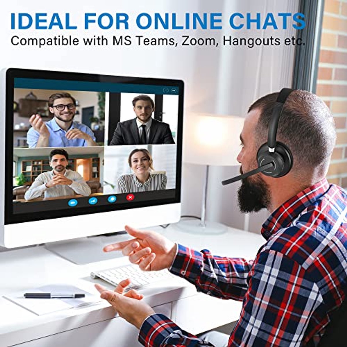 Draadloze Bluetooth Headset met Ruisonderdrukking en Microfoon voor PC en Mac - Geschikt voor Zoom, Skype en Teams