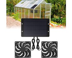 Ventilator op zonne-energie met kabel van 1.2m, waterdicht, dubbele uitlaatventilator, voor broeikas en kippenhok.