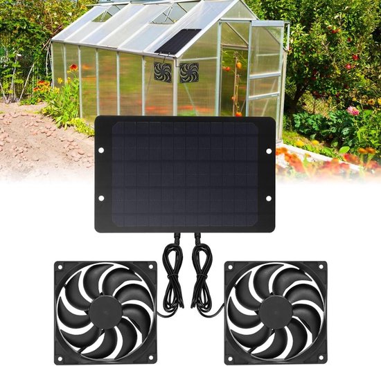 Ventilator op zonne-energie met kabel van 1.2m, waterdicht, dubbele uitlaatventilator,...