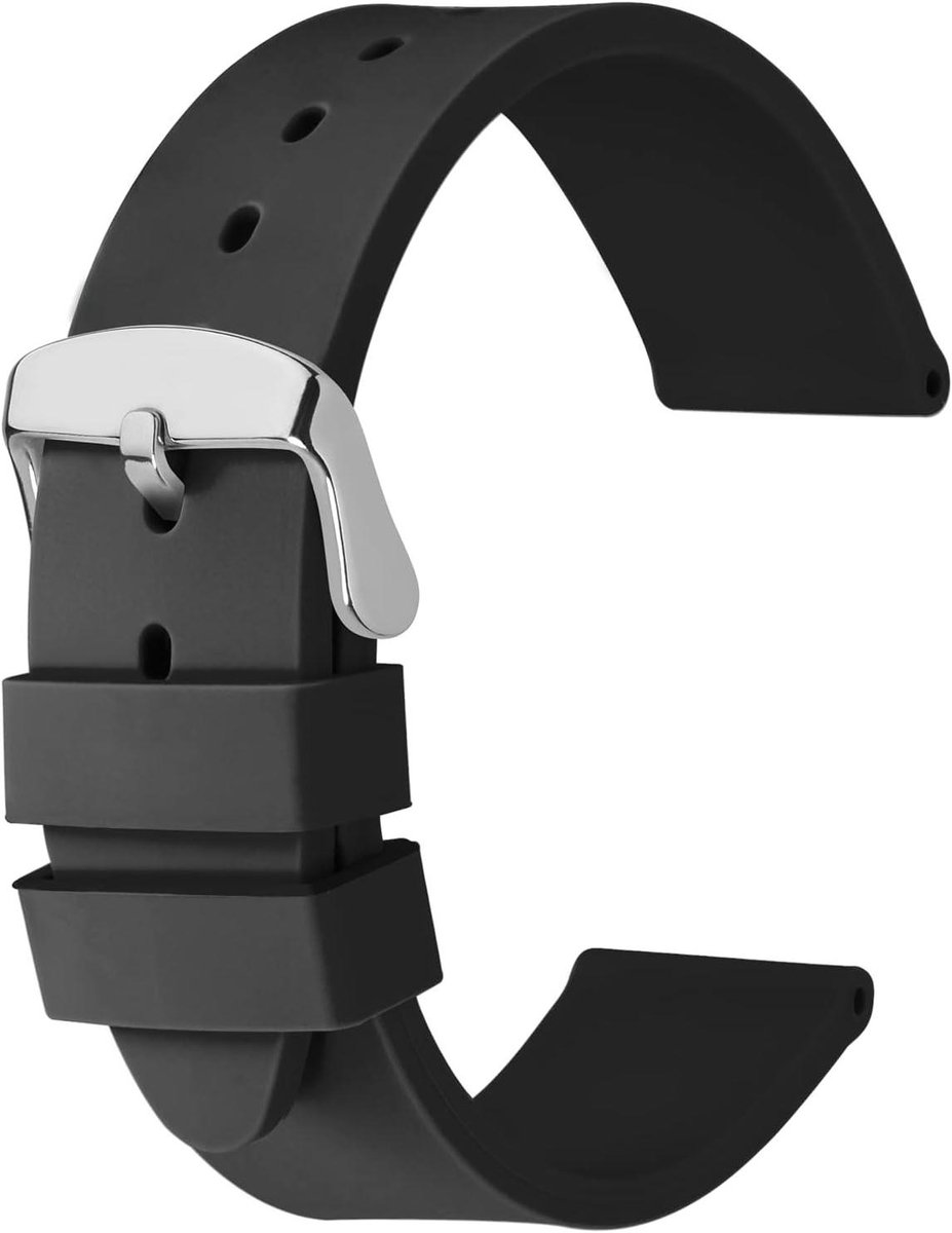 Siliconen horlogebanden met zilveren gesp | Zachte rubberen vervangingsband 18mm 20mm 22mm 24mm