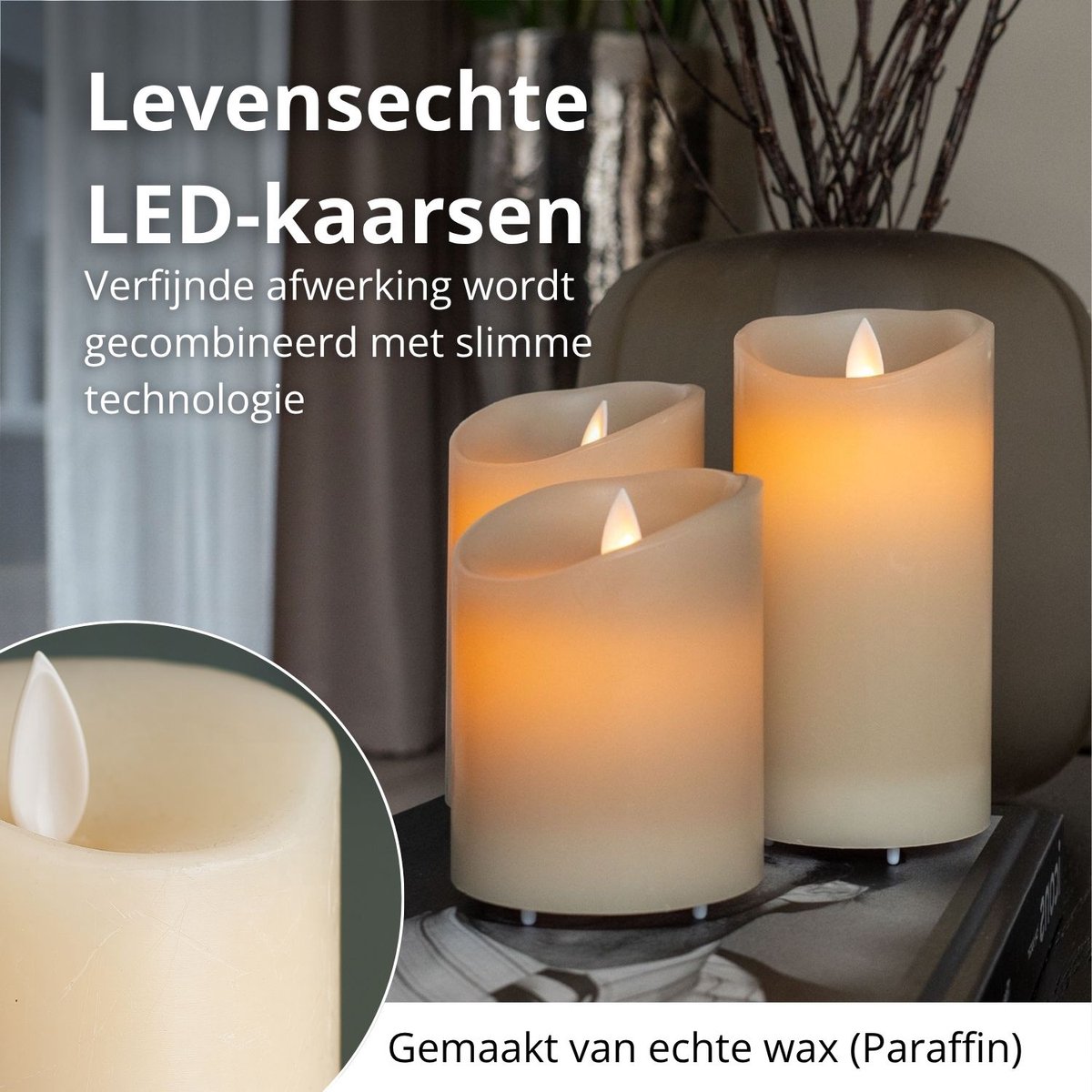 Flinq oplaadbare LED stompkaarsen (set van 3)