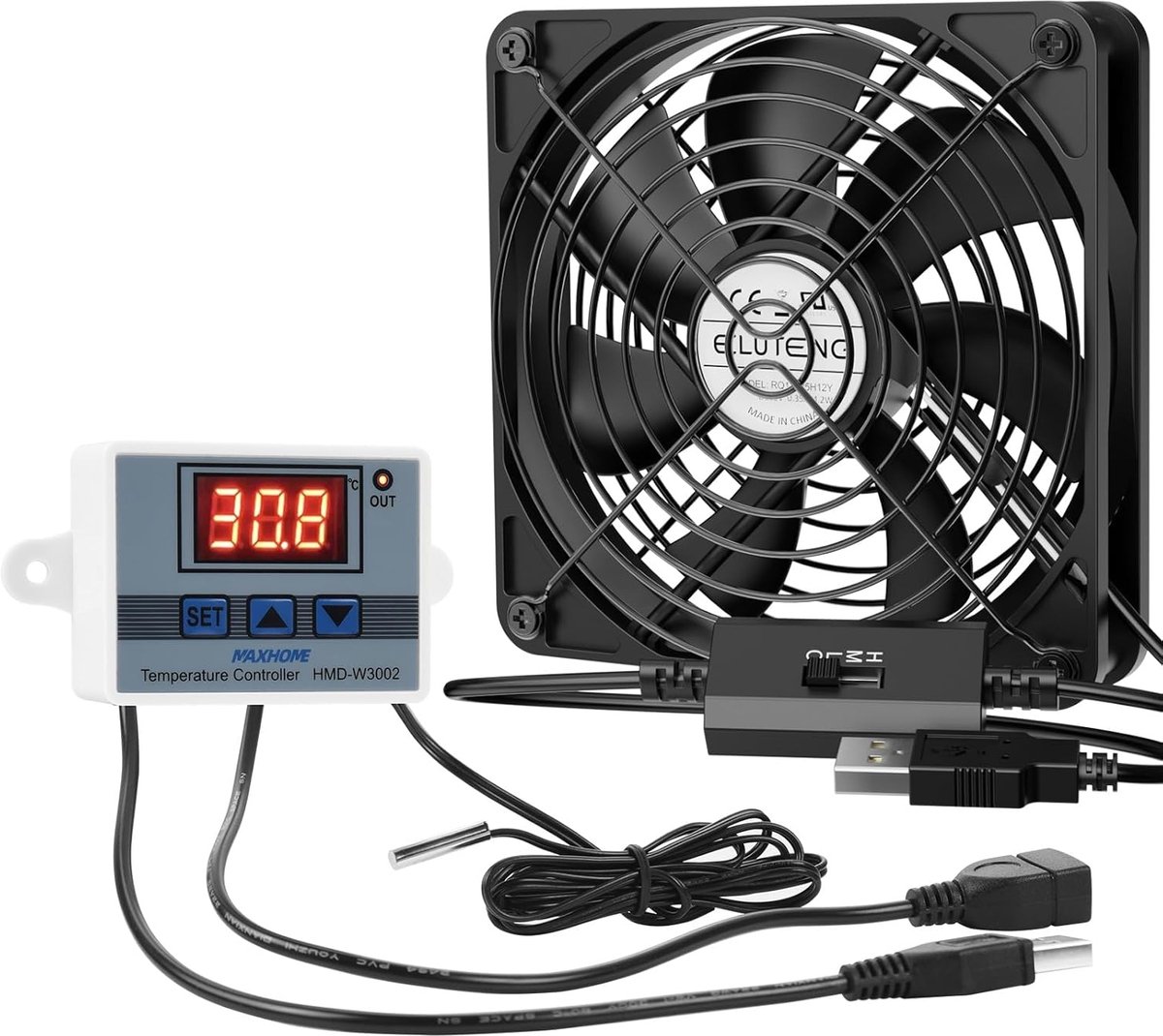 USB Ventilator met Digitale Temperatuurregelaar - 120 mm, 5 V, 3 Snelheden, Perfect voor PC, Laptop, en TV-Box