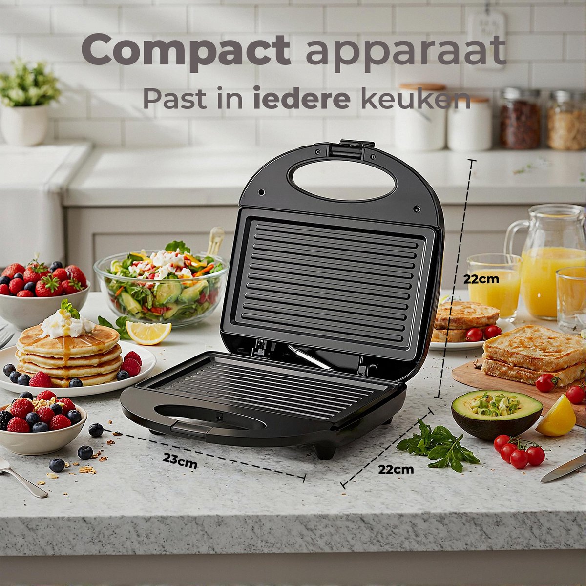 CasaCucina Tosti Apparaat - Panini Grill - 750W - 21.5cm x 12.5cm - PFAS Vrij - Zwart thumbnail 3