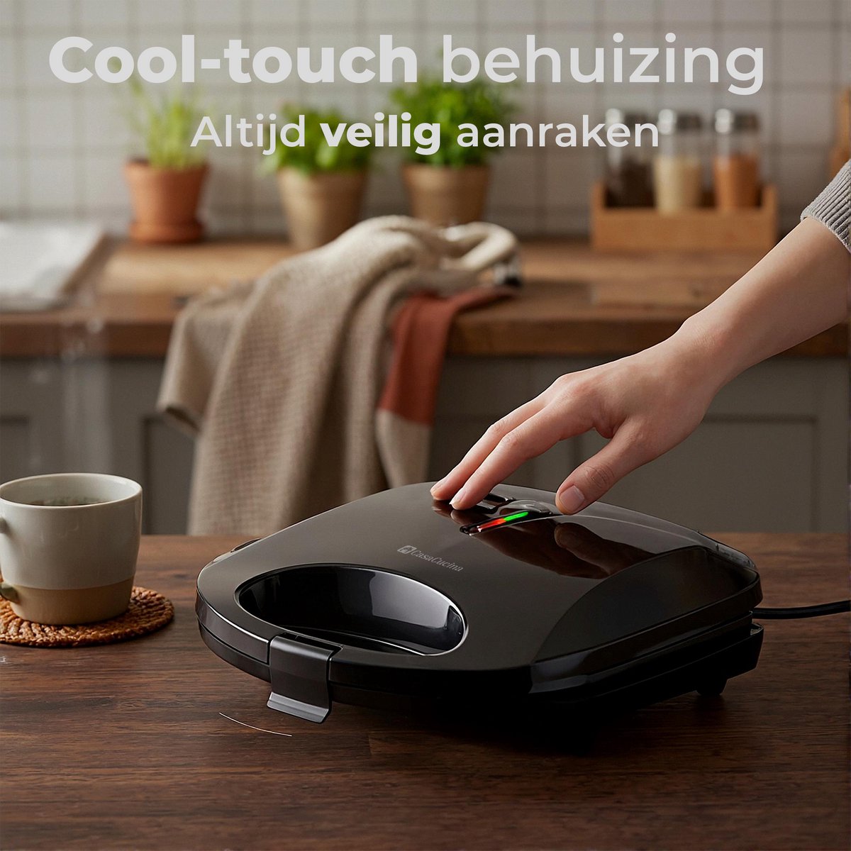 CasaCucina Tosti Apparaat - Panini Grill - 750W - 21.5cm x 12.5cm - PFAS Vrij - Zwart thumbnail 2