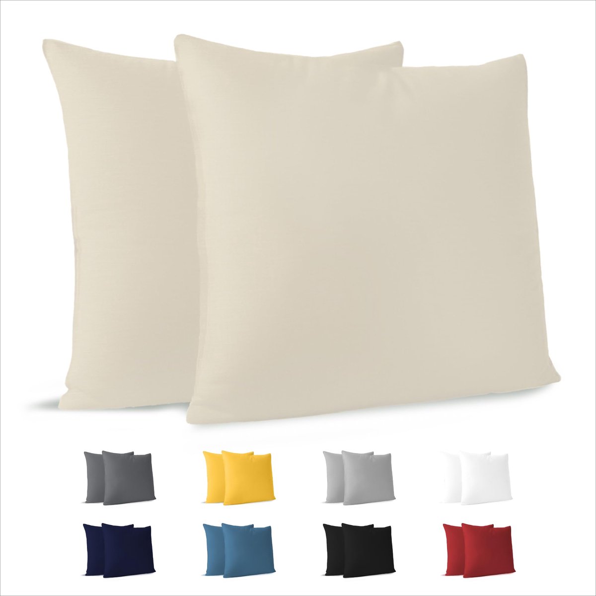 Ibenzoa Set van 2 ademende en rekbare kussenslopen van jersey katoen 50 x 50 cm beige