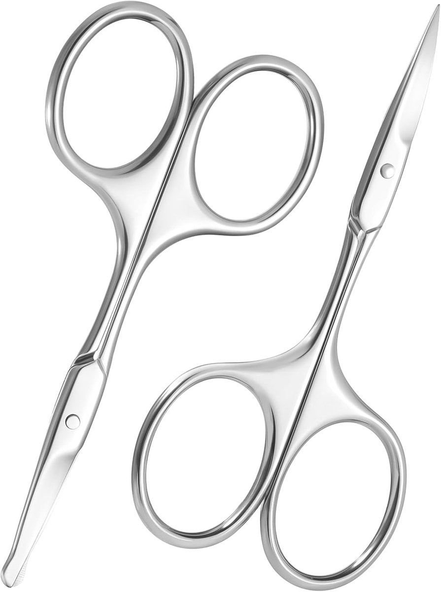 Set van 2 kleine vachtscharen voor neushaar - baardschaar - wenkbrauwschaar - veiligheidsschaar - mini-trimkit - roestvrij staal - voor snor - baard - wimpers - gezichtshaar voor mannen en vrouwen