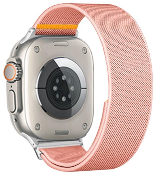 Nylon bandje - geschikt voor Apple Watch series 1/2/3/4/5/6/7/8/9/10/11/ SE (1,2,3) / Ultra (1,2,3) met maat 44 mm / 45 mm / 46 mm / 49 mm - roze