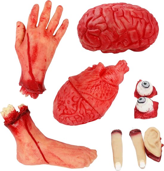 Bloedige Halloween rekwisieten - 9 stuks nep griezelige gescheiden hand hart hersenen voet gebroken lichaamsdelen voor spookhuis vampier zombie feestaccessoires