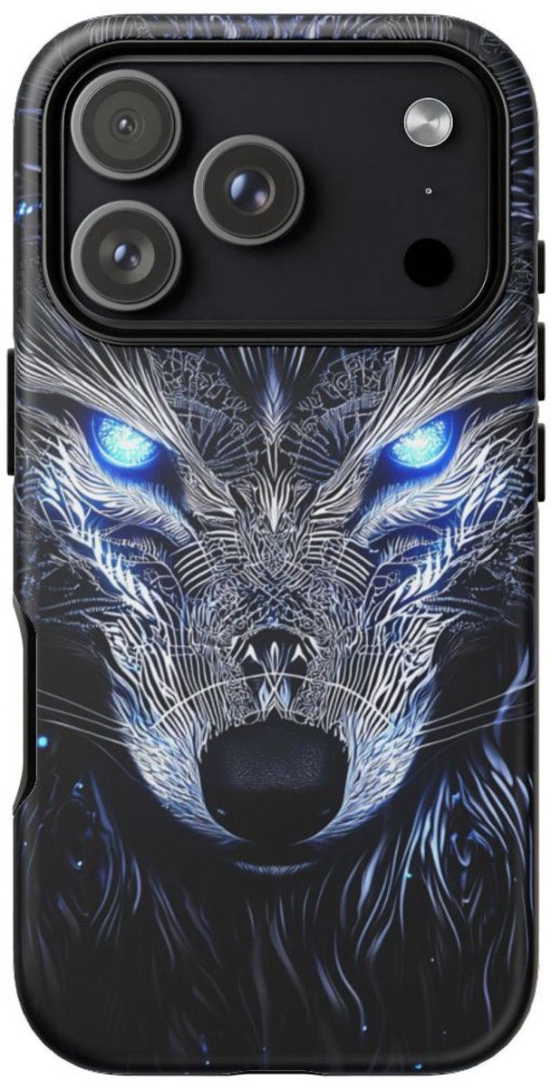 Oplichtend Blauwe Wolvenkop – Telefoonhoesje Geschikt voor iPhone 17 Pro