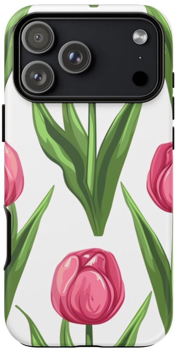 Roze Tulp Bloemenpatroon – Telefoonhoesje Geschikt voor iPhone 17 Pro Max