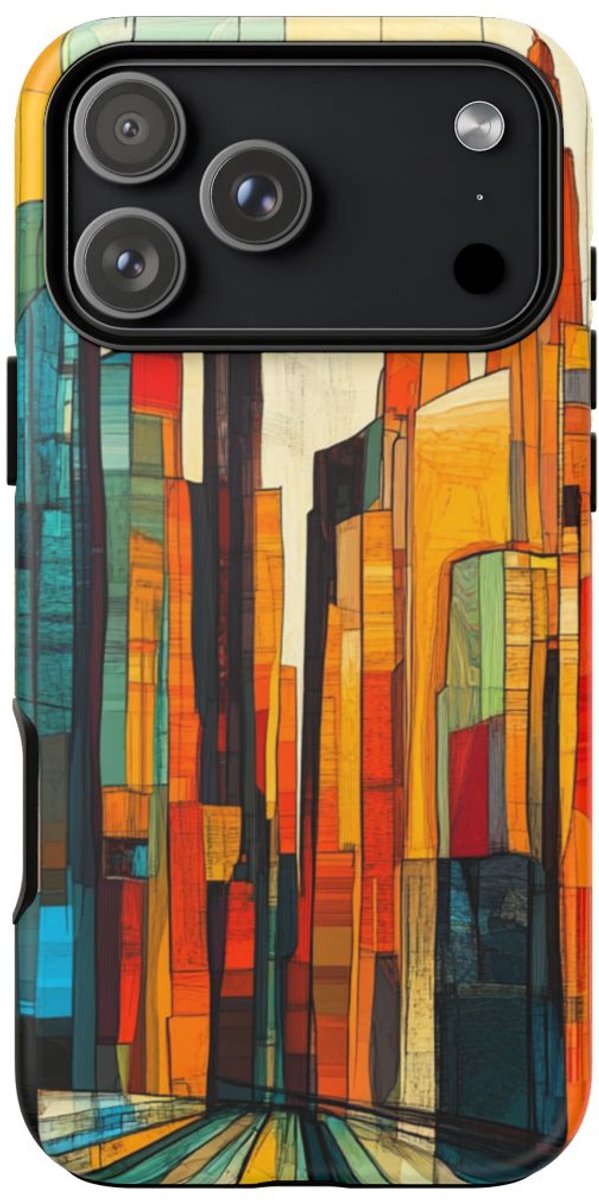 Abstracte Stadsgezicht in Warme Kleuren – Telefoonhoesje Geschikt voor iPhone 17 Pro Max