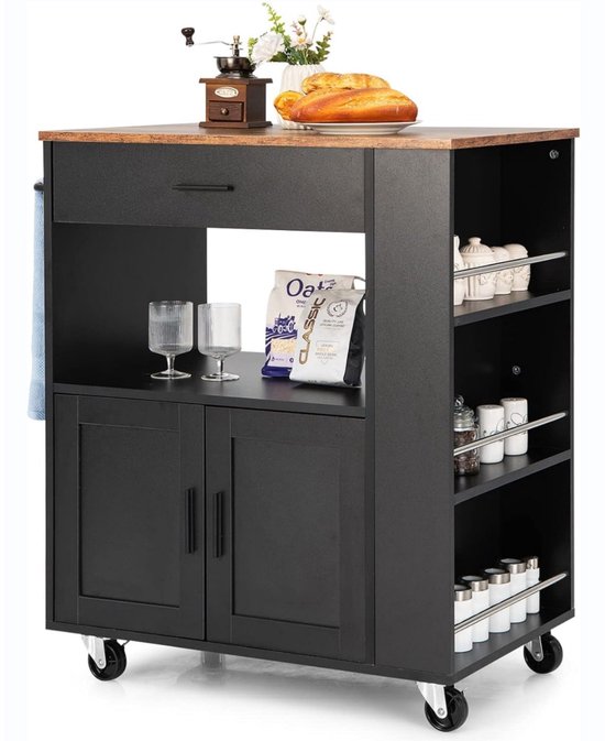 Secret De Gourmet - Serveerwagen op wielen - 3 platen - bamboe - wit