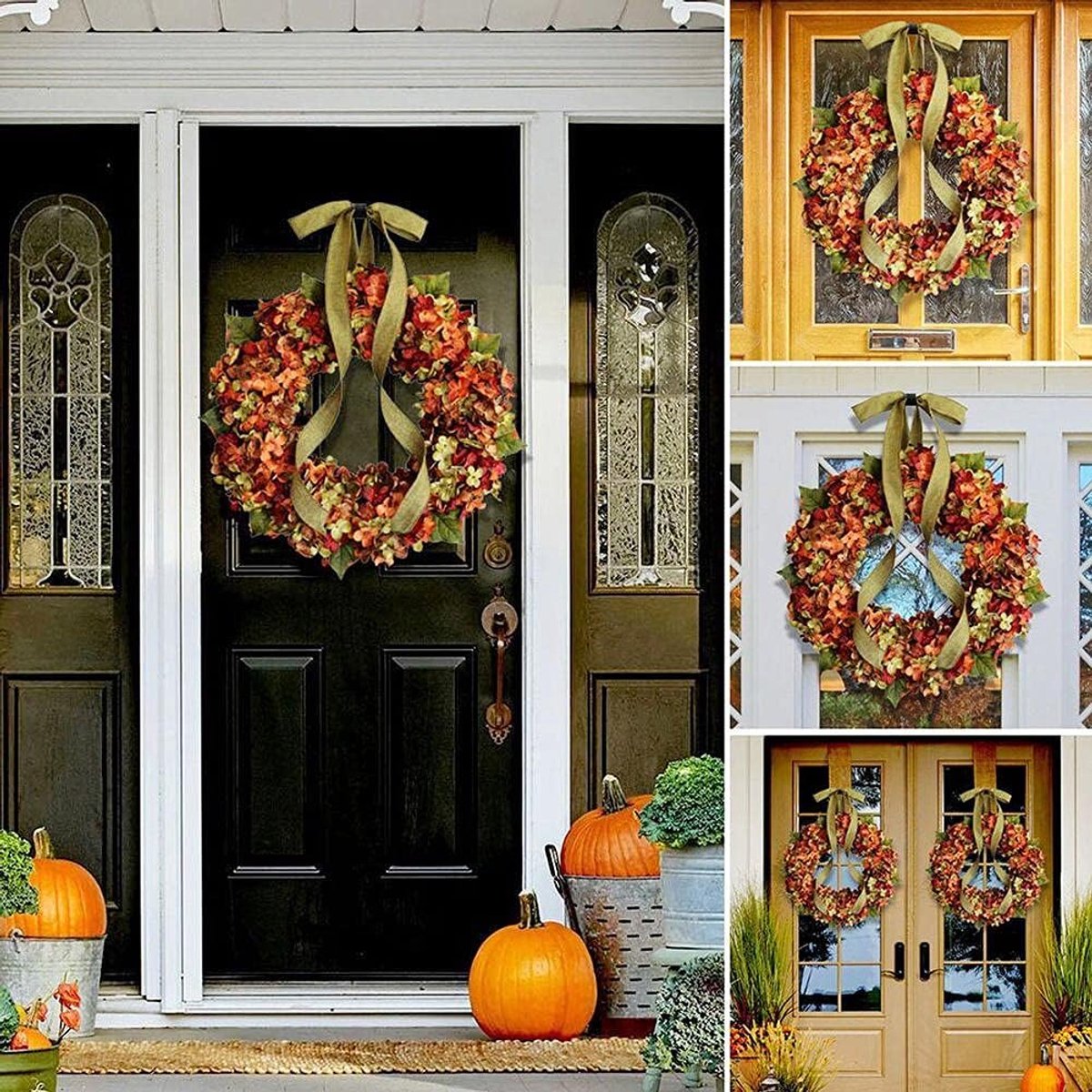 Herfstkrans Deurdecoratie - Halloween Krans - Kerstkrans - Kunstbloemen - Pompoenen Decoratie - 40 Cm – foto 4