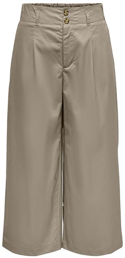 Beige culottebroek met hoge taille, twee knopen en elastische achterkant.