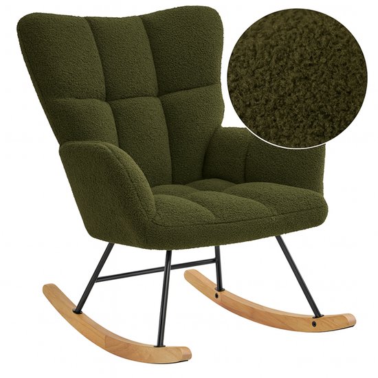 Fauteuil à bascule SITTT - Fauteuil de relaxation pour chambre d'enfant - Fauteuil d'allaitement - Blanc cassé - Vert foncé