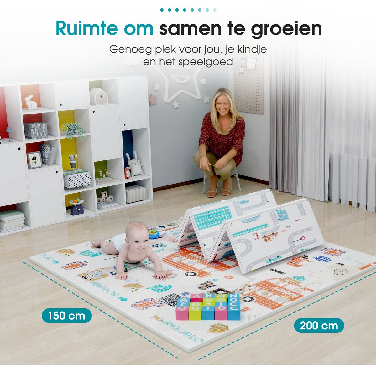 Speelmat – Speelkleed - Kinderen – Boxkleed - Babygym - Zachte Kruipmat met Levendige Auto & Stad Print – Speelmat foam - Baby - Opvouwbaar - Babyshower - 150x200cm - Inclusief opbergtas — afbeelding 3
