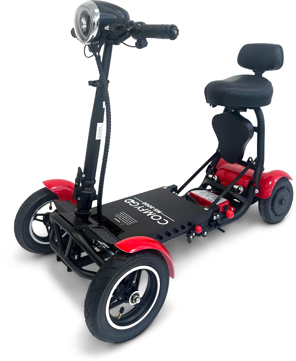 COMFYGO MS3000 Elektrische scootmobiel, 4 wielen, maximale snelheid 18 km/u, 15,6 Ah Lithium-ion accu, Actieradius tot 40 km, Rood, Standaard stoel + Kinderzitje