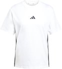 Wit Adidas T-shirt met zwarte strepen op de zijkanten en een klein Adidas logo op de borst.