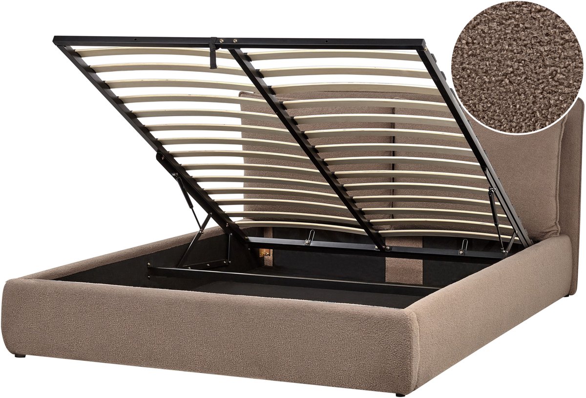 Beliani BAJONNA - Bed met opbergruimte - Bruin - 160 x 200 cm - Bouclé