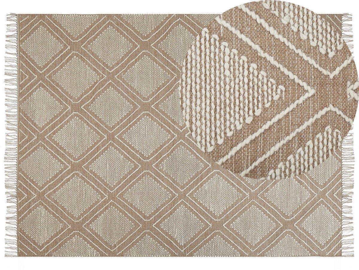 Beliani KACEM - Laagpolig vloerkleed - Beige - 160 x 230 cm - Katoen