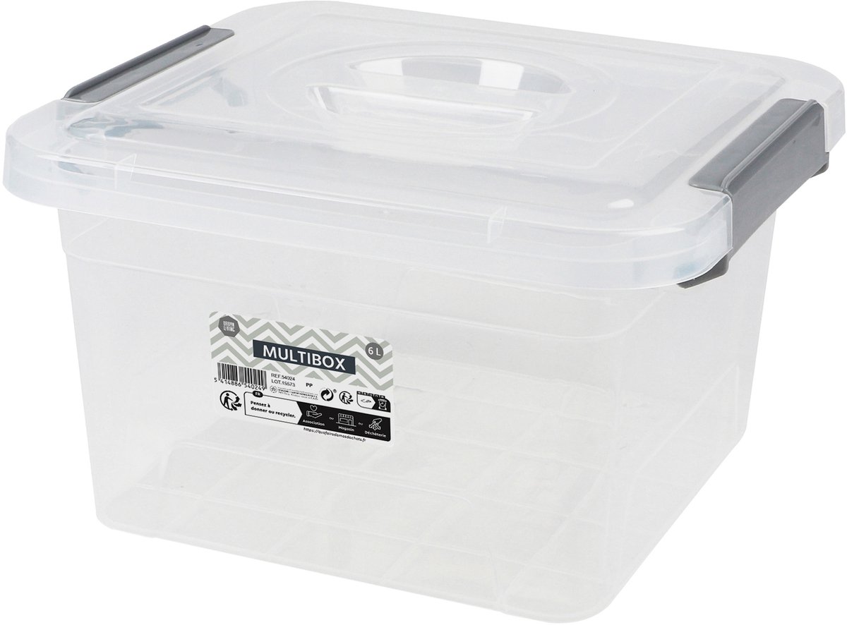 Urban Living Opberg box - 6 liter - 27 x 25 x 16 cm - deksel en clips - waterdicht - tuin/schuur/kast