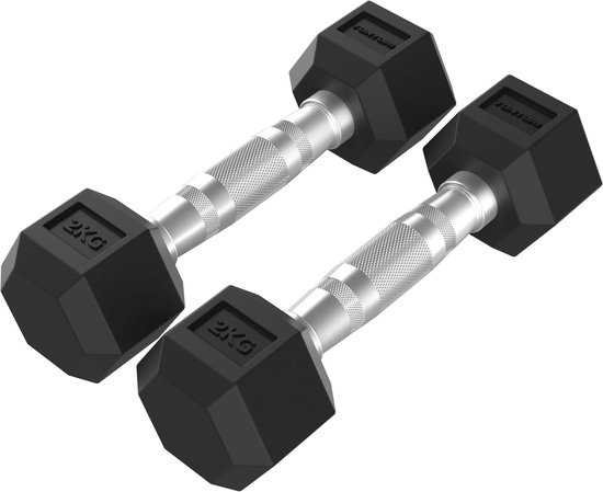 Tunturi Platinum Hexa Dumbbell Set - Rubber - 2x 2kg - Zwart