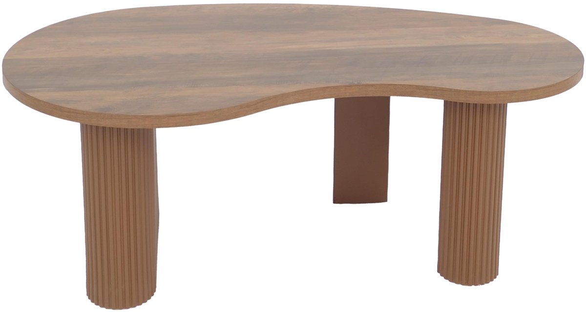 Salontafel MCW-O29, bijzettafel sofatafel, organische vorm melamine hout, 45x110x60cm ~ hout look bruin