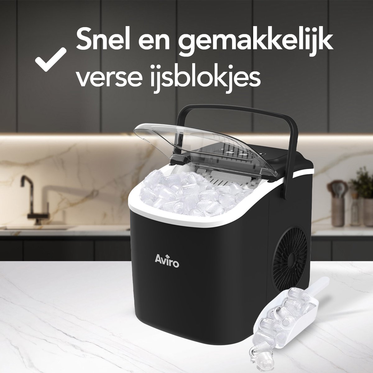IJsmaker IJsmachine op aanrecht, 9 ijsblokjes in 6 minuten, 33 lbs/24 uur, automatische reiniging Geschikt for buitencamping, bar, feest en keuken IJsmachine