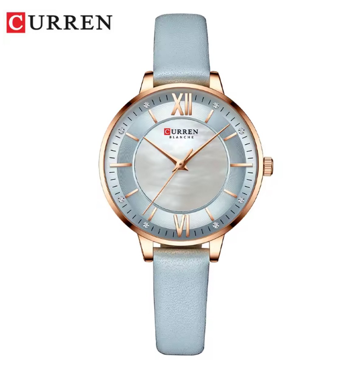 CURREN Horloge 9080 - Rosékleurig-Lichtblauw - Dames - Quartz - Lederen Band - Elegant en Vrouwelijk