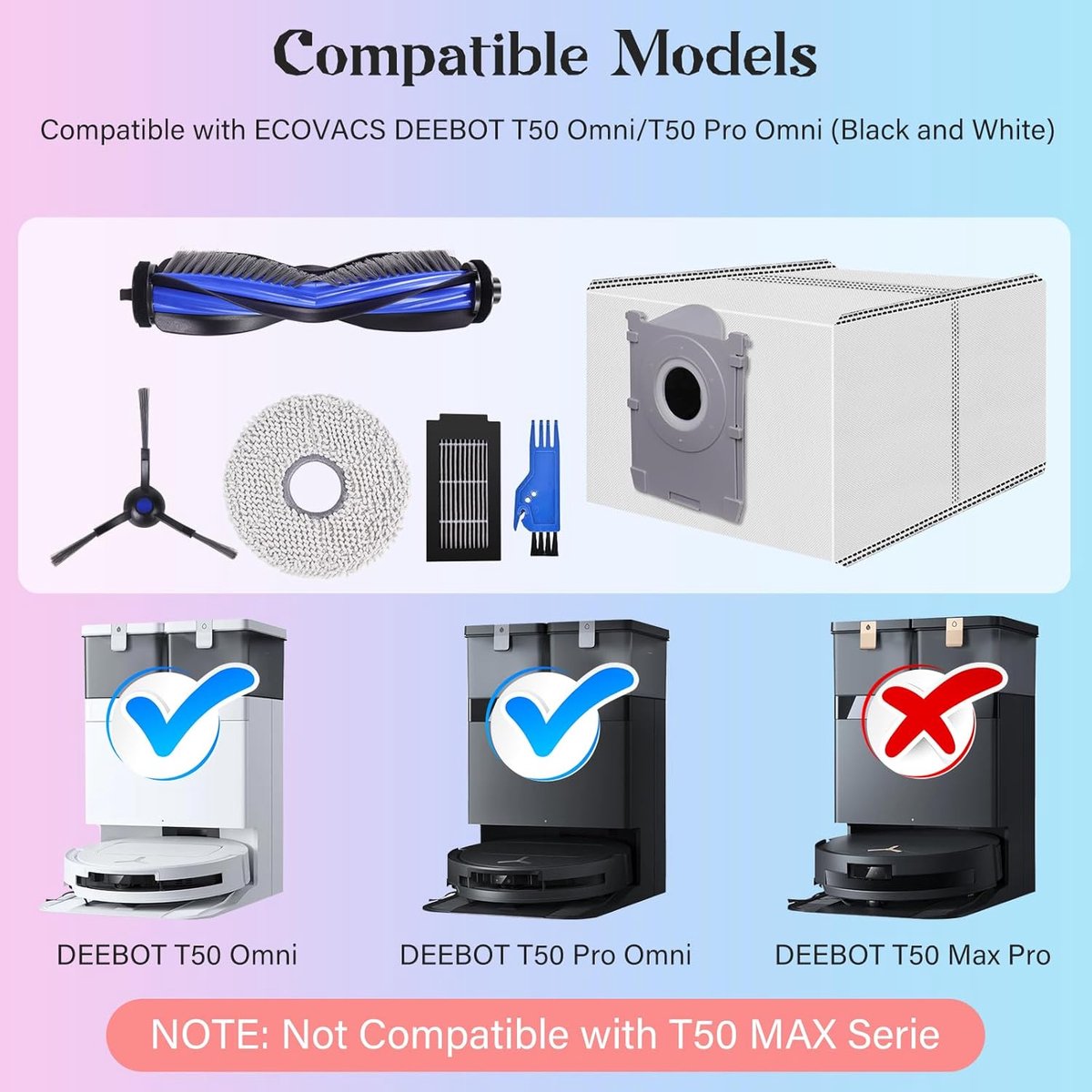 Lot de 24 Accessoires pour Aspirateur Robot Ecovacs Deebot T50 PRO Omni