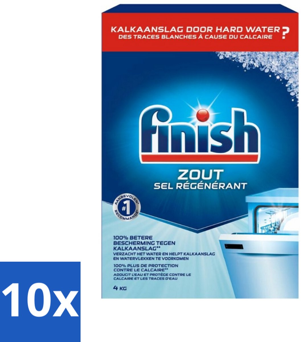 10 x Finish Vaatwasmachine Zout 4 kg - Vaatwasmachine Zout - Kalkvoorkomend - Vaatwasmachine Bescherming - Kalkaanslag Voorkomen - Vaatwasmachine Filter Bescherming