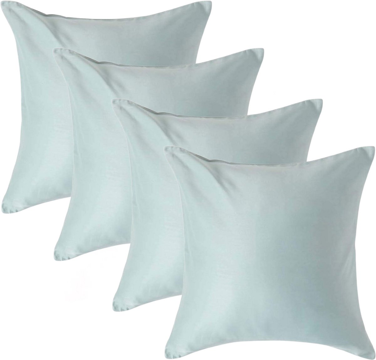 Homescapes Biologisch Kussensloop 40x40 cm – Set van 4 – Eendenei Blauw – 100% Egyptisch Katoen Satijn – Draaddichtheid 400