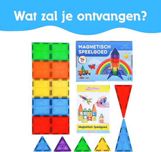 Allerion Magnetisch Speelgoed - 16-delige Magnetic Tiles Bouwset - Magna Tegels - Magnetische Blokken - Montessori & STEM Speelgoed - Voor Kinderen, Jongens & Meisjes van Merkloos — afbeelding 4