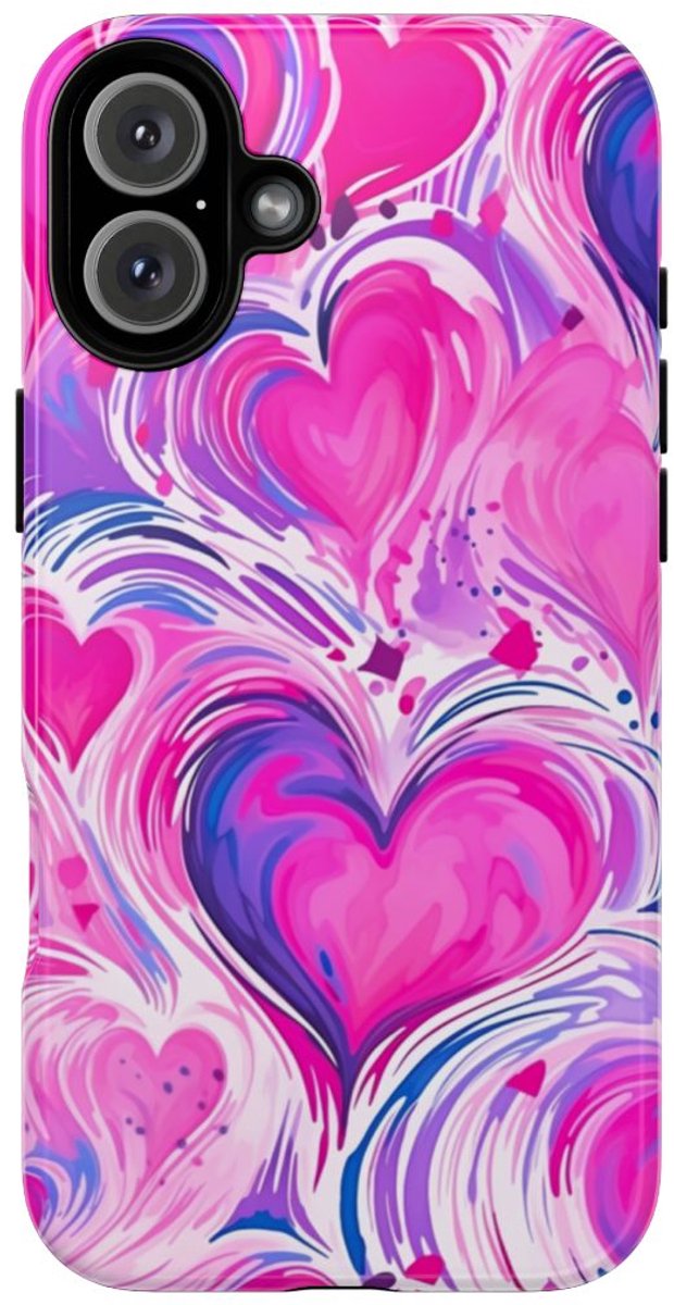 Roze en Paarse Hartjeswerveling – Telefoonhoesje Geschikt voor iPhone 16 Plus