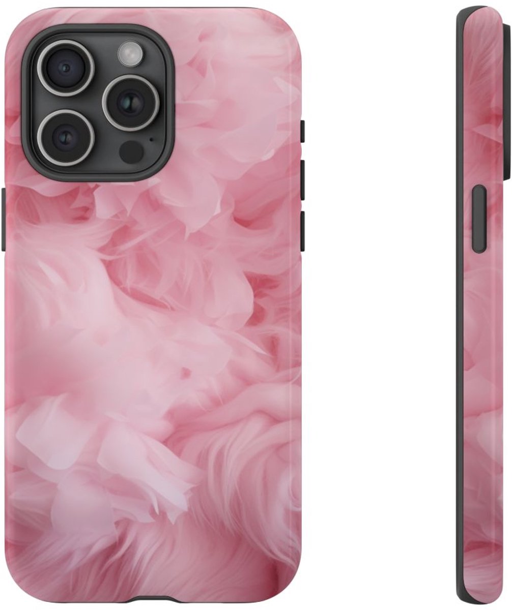 Zachtroze Textuur met Stofpatroon – Telefoonhoesje Geschikt voor iPhone 15 Pro Max