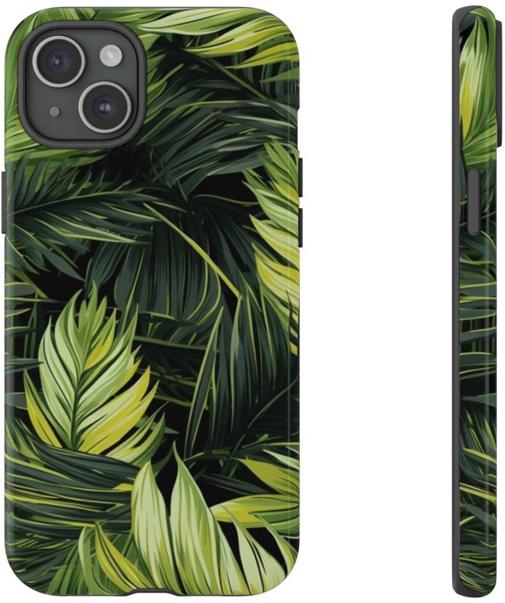 Groen Tropisch Palmbladerenpatroon – Telefoonhoesje Geschikt voor iPhone 15 Plus