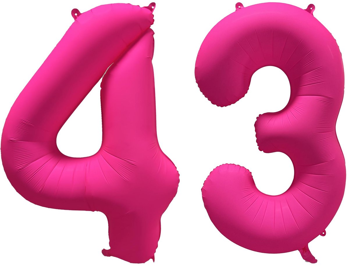 Folieballon 43 jaar - Neon Roze - 86 cm