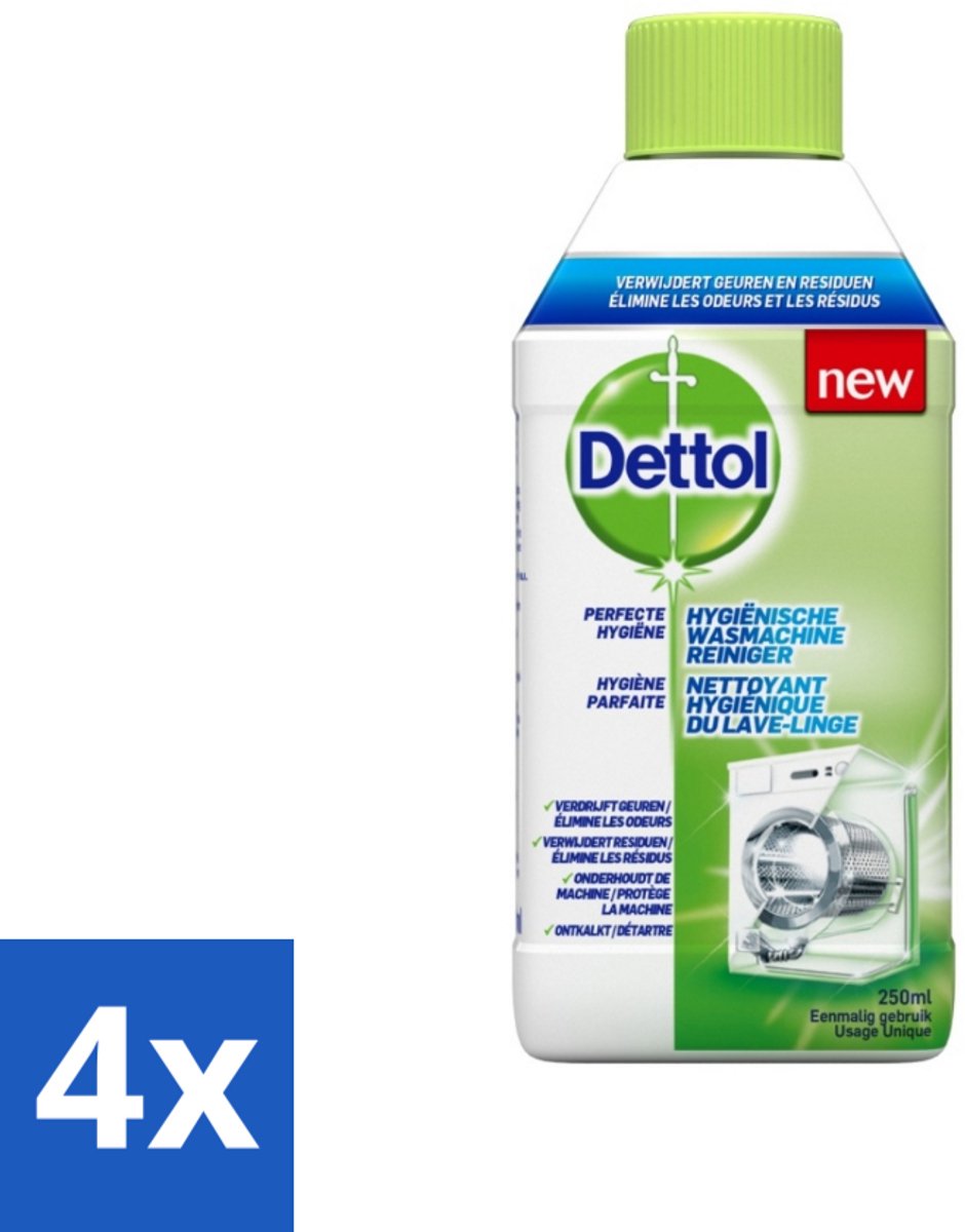 4 x Dettol - Wasmachine Reiniger - Eenmalig Gebruik - 250 ml - Wasmachine Reiniger - Wasmachine Reinigen - Wasmachine Hygiëne - Wasmachine Reinigingsmiddel - Wasmachine Geurverwijdering