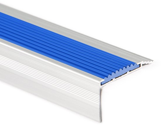 Foto: Aluminium trapprofiel met rubber trapstrip antislip aluminium trapprofiel blauw 1500 x 45 x 25 mm hoekprofiel traptredeprofiel trapneus