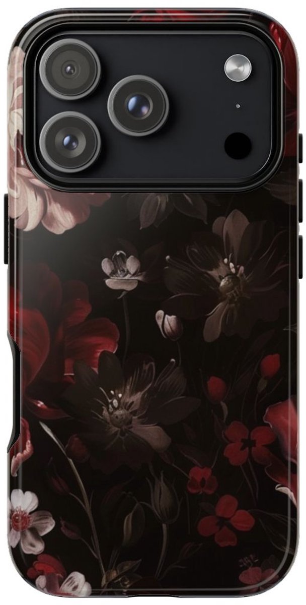 Donker Bloemmotief met Glans – Telefoonhoesje Geschikt voor iPhone 17 Pro