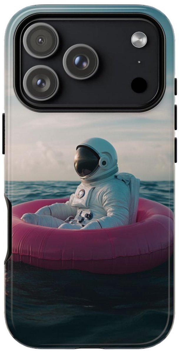 Astronaut op Roze Zwemband – Telefoonhoesje Geschikt voor iPhone 17 Pro
