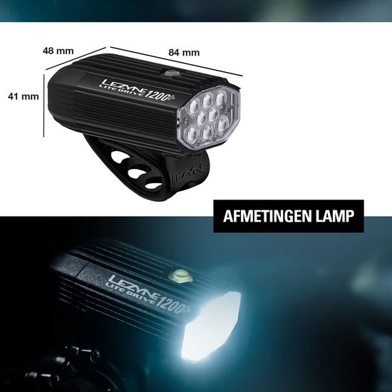 Lezyne Lite Drive 1200+ Voorlicht - Fietslamp - Fiets koplamp - Fietsverlichting - 1200 lumen - 7 standen - 60 branduren - Zwart — afbeelding 3