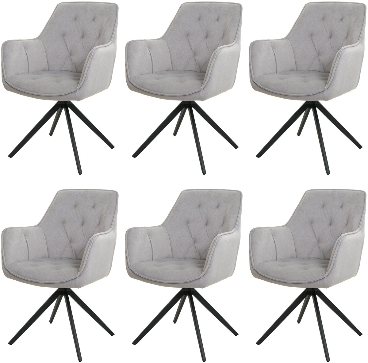 MCW Set van 6 eetkamerstoelen MCW-L80, keukenstoel Gestoffeerde stoel Stoel met armleuningen, draaibaar, metaal Stof/textiel ~ lichtgrijs